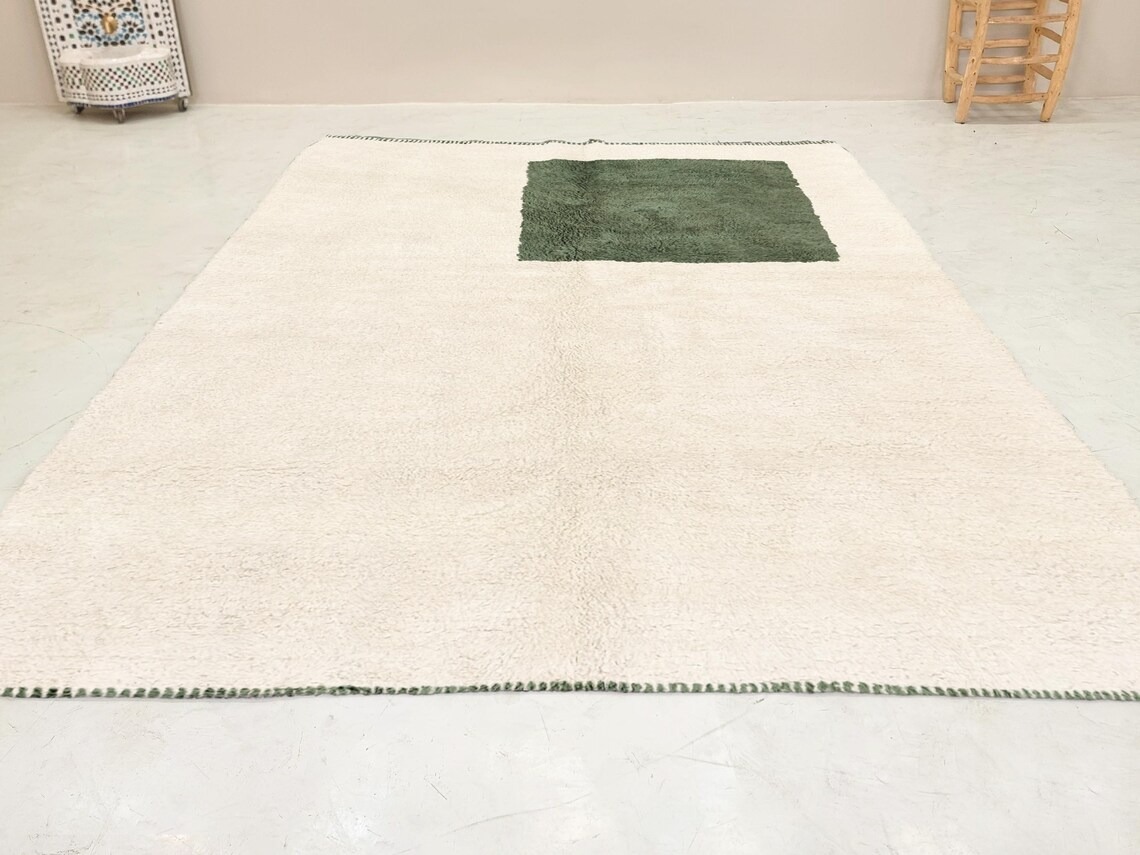 Nouran– Moroccan Beni Ourain Rug Green and White – Custom Geometric Rug - Image 7