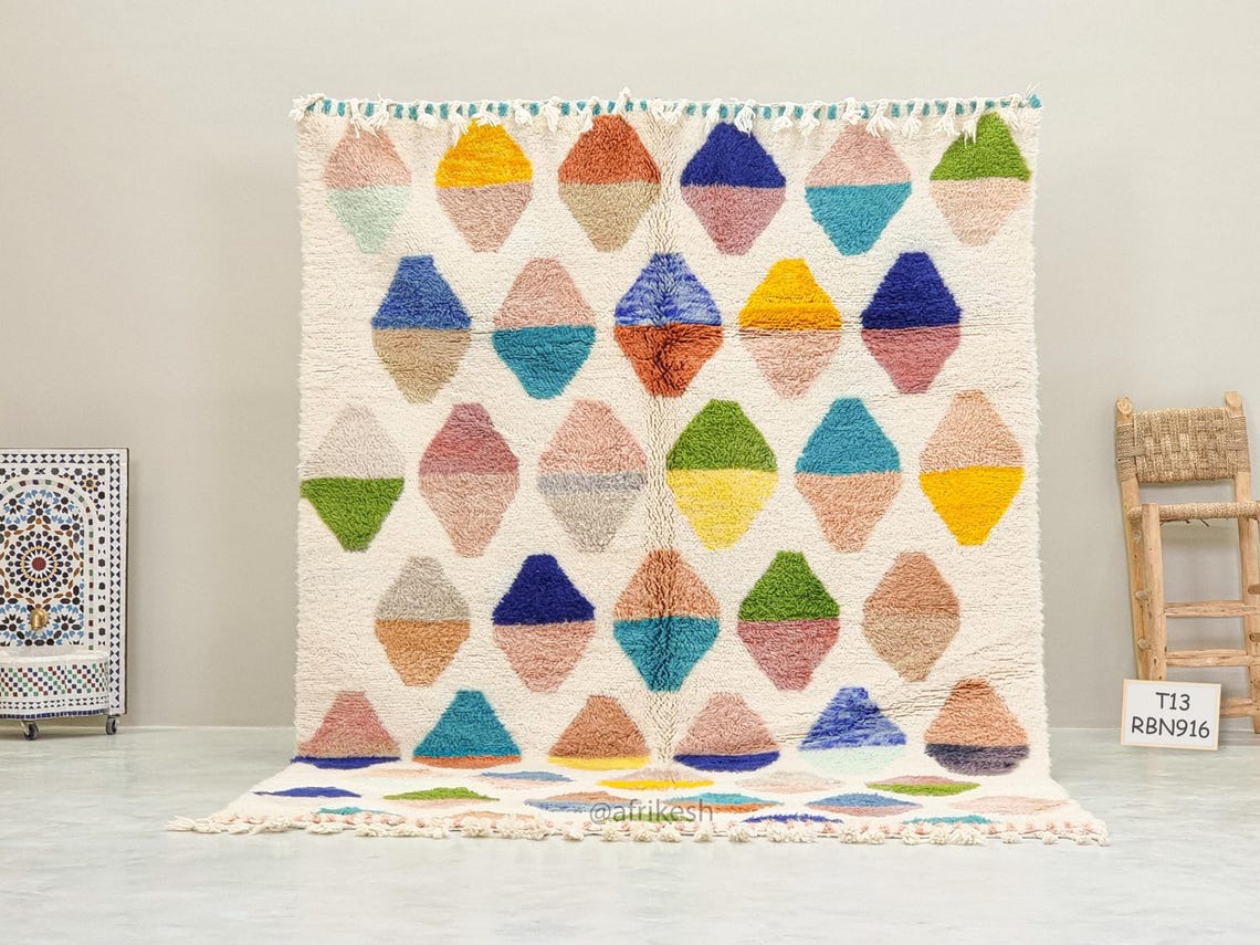 NOURIA – White & Yellow Rug– Beni Ourain Geometric Custom Rug - Image 4