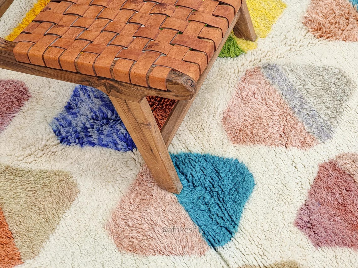 NOURIA – White & Yellow Rug– Beni Ourain Geometric Custom Rug - Image 9