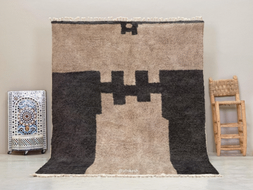 Ranya  – Beige And Black Rug – Beni Ourain Abstract Custom Rug