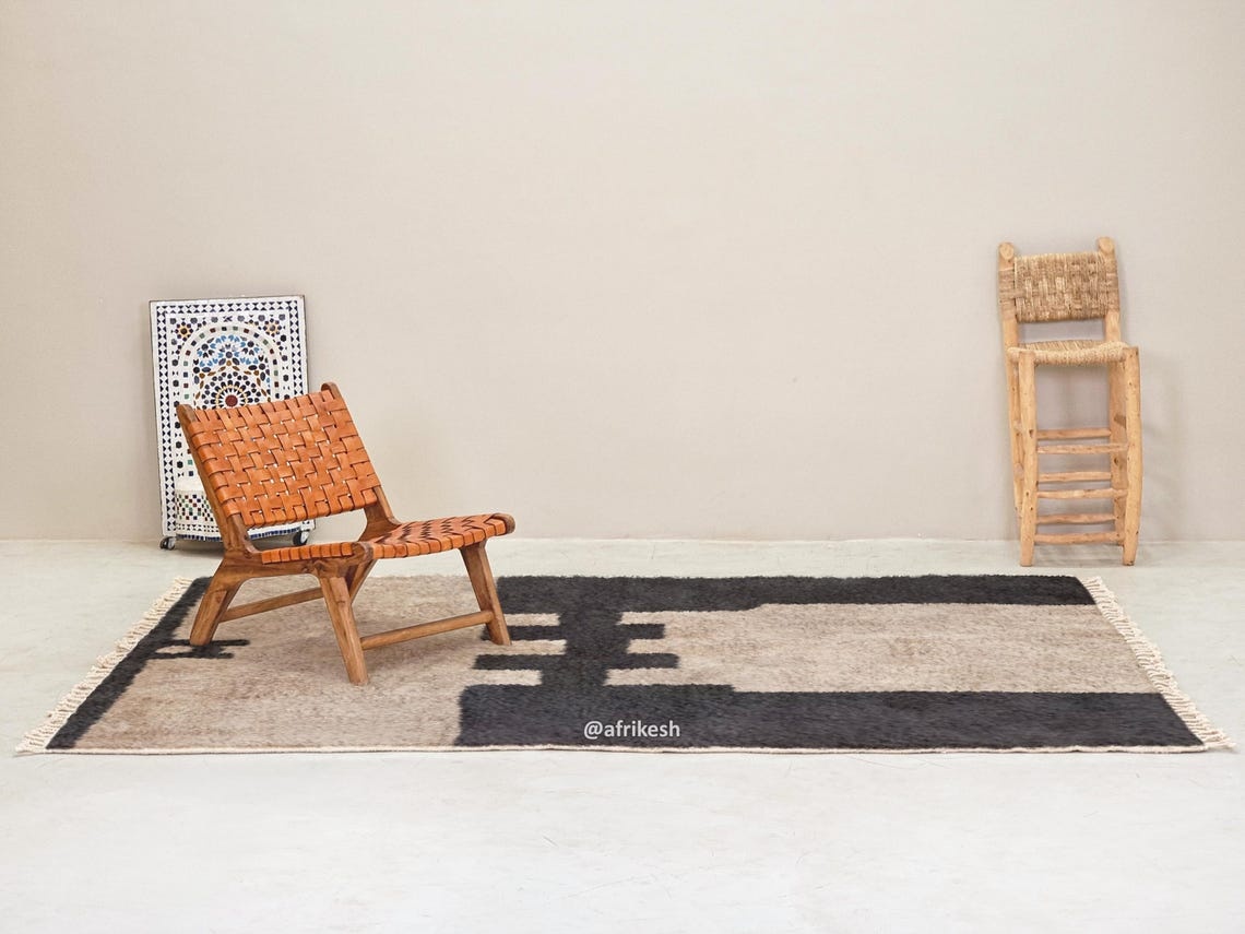 Ranya – Beige And Black Rug – Beni Ourain Abstract Custom Rug - Image 4