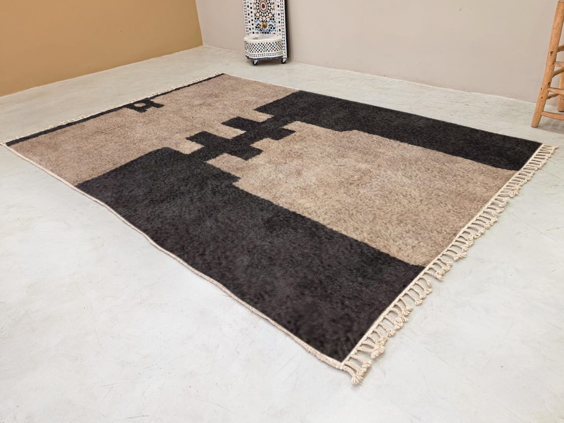 Ranya – Beige And Black Rug – Beni Ourain Abstract Custom Rug - Image 3