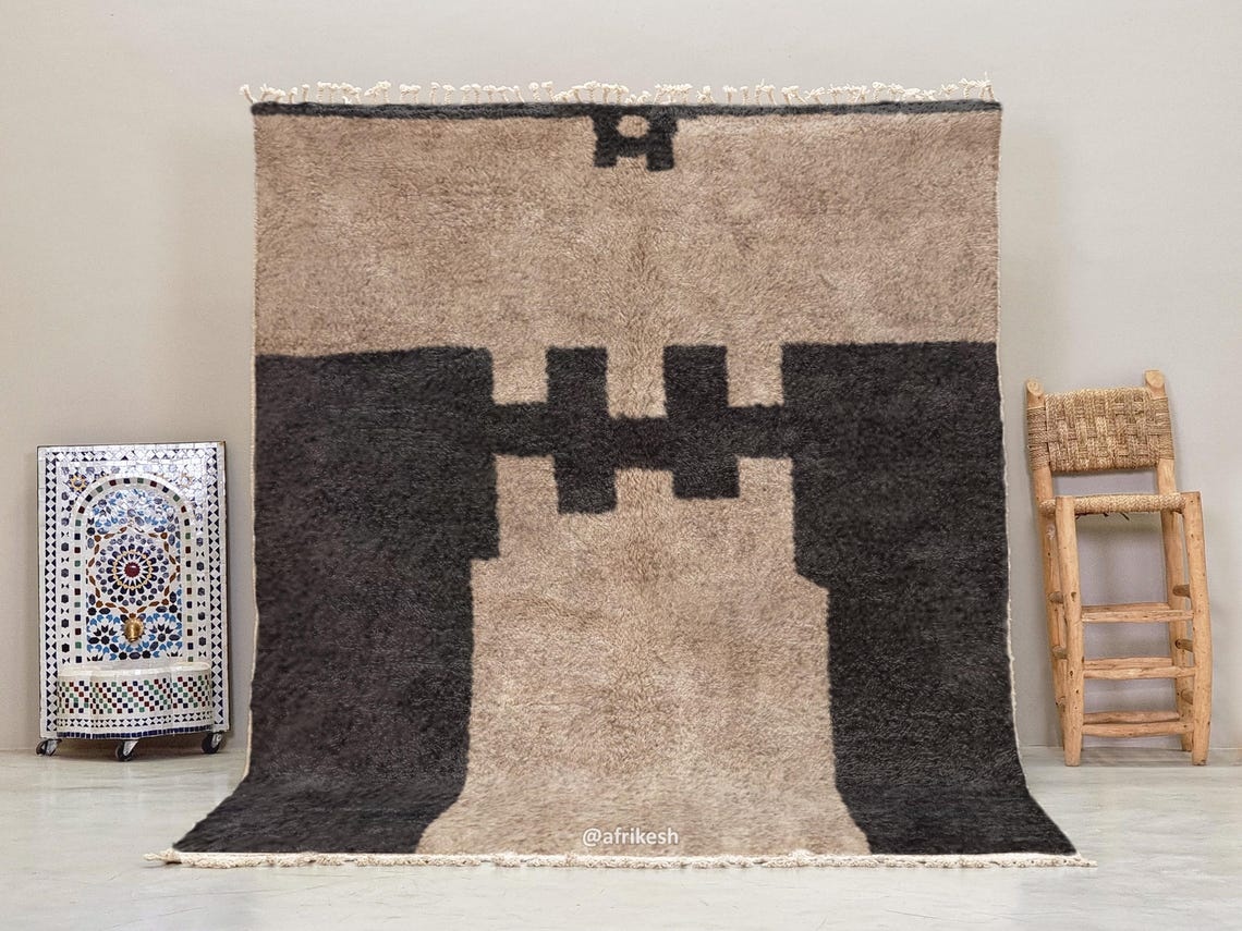 Ranya – Beige And Black Rug – Beni Ourain Abstract Custom Rug - Image 2