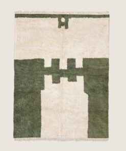 RANYA –  Beni Ourain Abstract Rug | Green & White Rug -Custom sizes