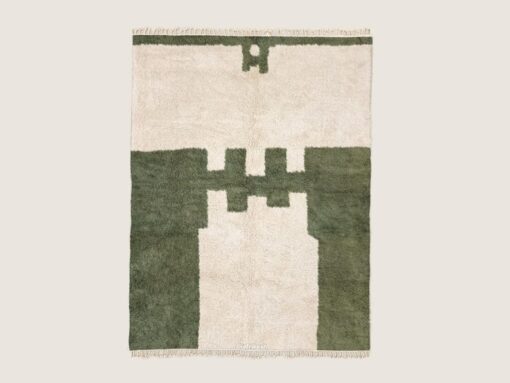 RANYA –  Beni Ourain Abstract Rug | Green & White Rug -Custom sizes