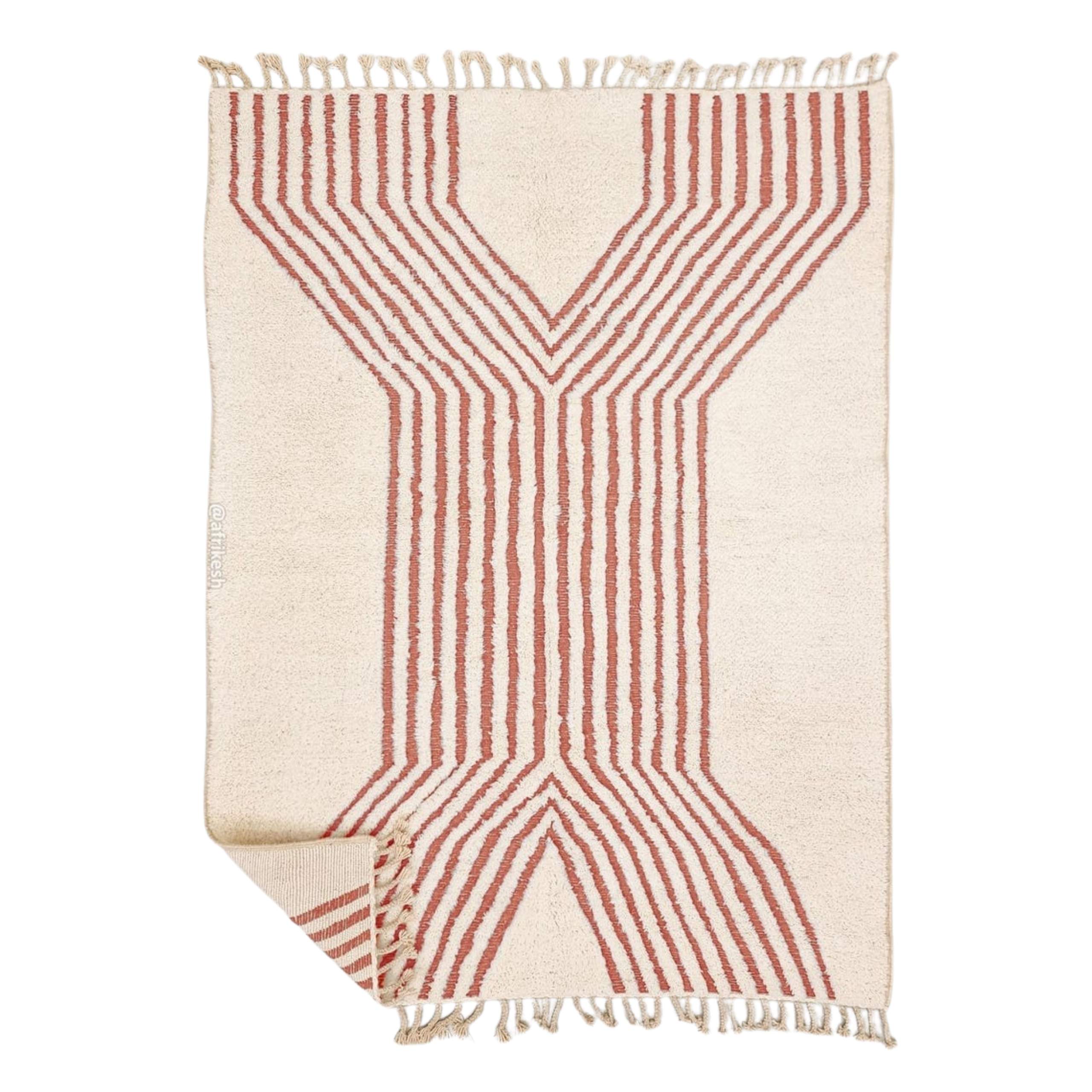 Samira – Beni Ourain Striped Rug – White & Teracotta Orange Custom Rug