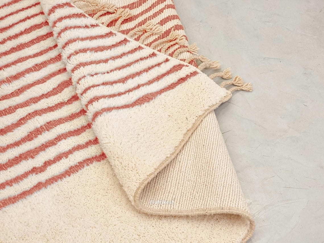 Samira – Beni Ourain Striped Rug – White & Teracotta Orange Custom Rug - Image 5