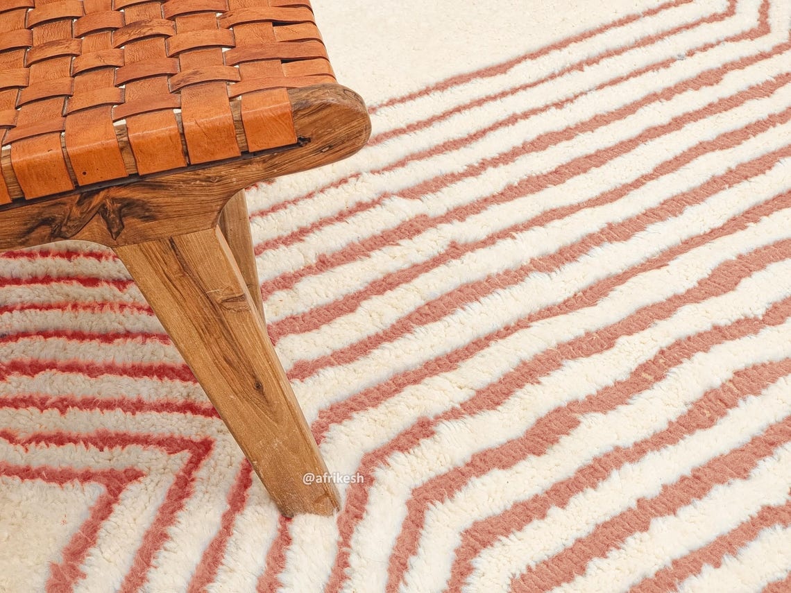 Samira – Beni Ourain Striped Rug – White & Teracotta Orange Custom Rug - Image 6