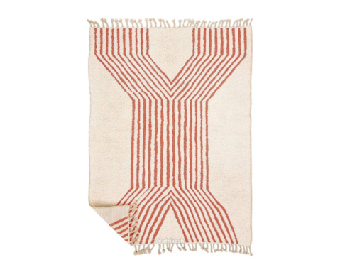 Samira – Beni Ourain Striped Rug – White & Teracotta Orange Custom  Rug