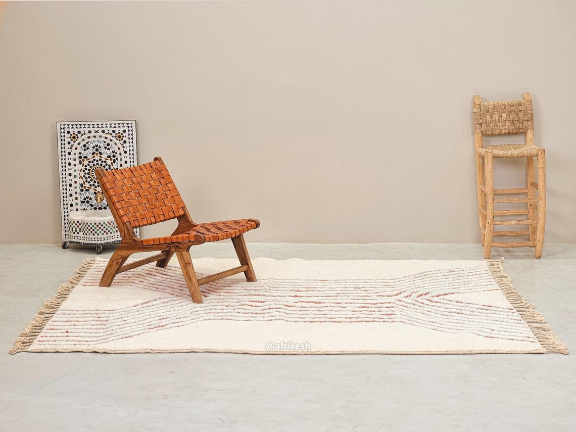 Samira – Beni Ourain Striped Rug – White & Teracotta Orange Custom Rug - Image 4