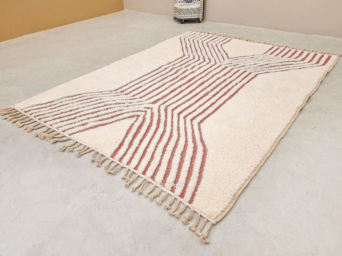 Samira – Beni Ourain Striped Rug – White & Teracotta Orange Custom Rug - Image 3