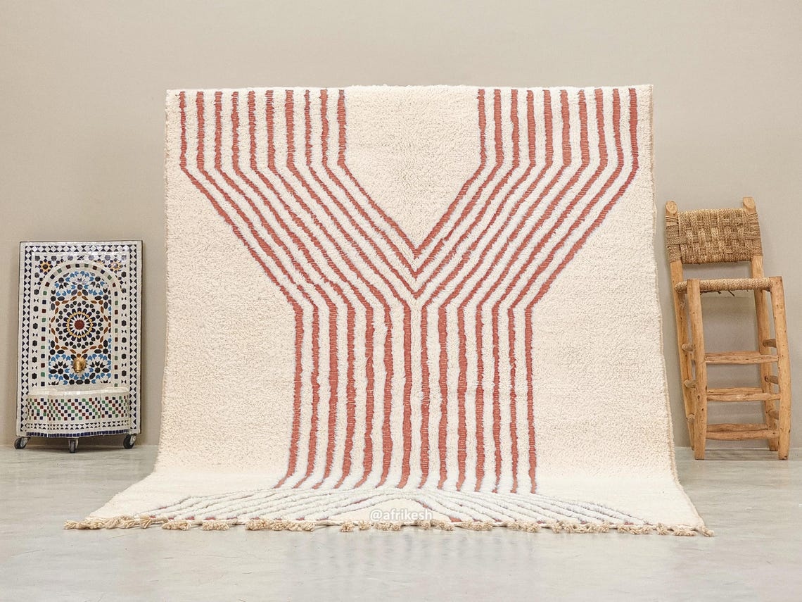 Samira – Beni Ourain Striped Rug – White & Teracotta Orange Custom Rug - Image 2