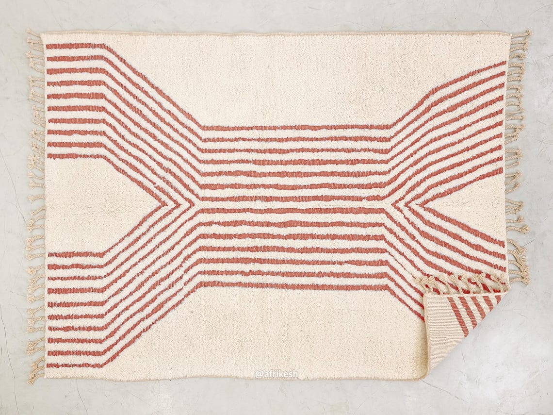 Samira – Beni Ourain Striped Rug – White & Teracotta Orange Custom Rug - Image 7