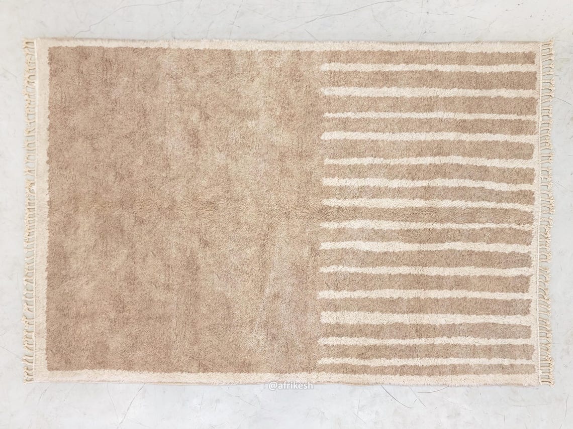 Sana– Beige and white Striped Rug | Moroccan Beni Ourain Rug – Custom Sizes - Image 7