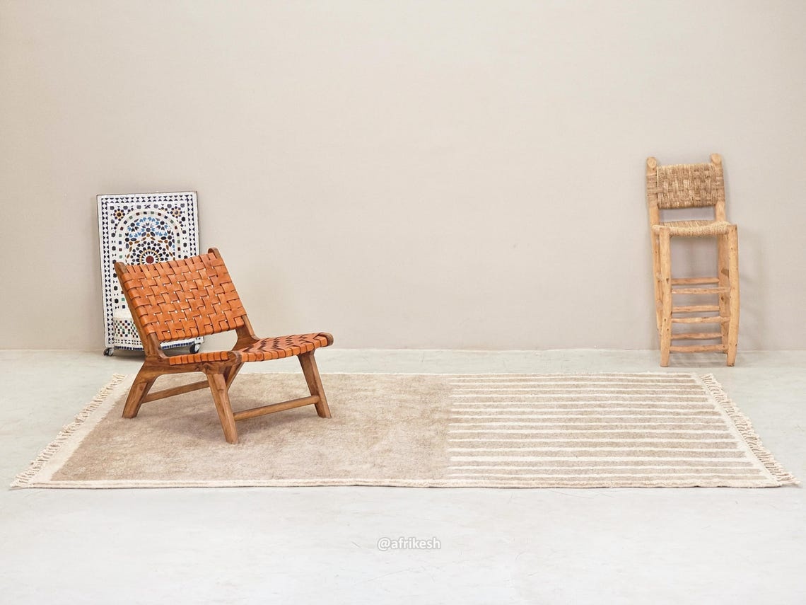 Sana– Beige and white Striped Rug | Moroccan Beni Ourain Rug – Custom Sizes - Image 4