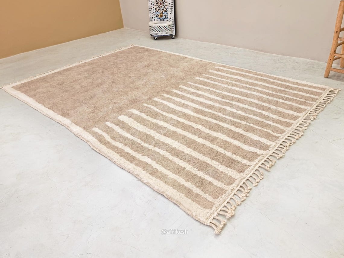 Sana– Beige and white Striped Rug | Moroccan Beni Ourain Rug – Custom Sizes - Image 3