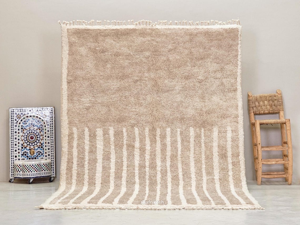 Sana– Beige and white Striped Rug | Moroccan Beni Ourain Rug – Custom Sizes - Image 2