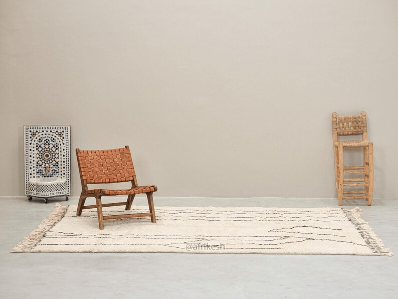 Soraya– White and Black Rug | Moroccan Beni Ourain Striped Carpet– Custom Sizes - Image 4