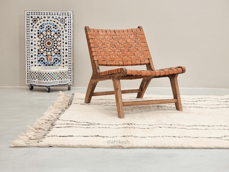 Soraya– White and Black Rug | Moroccan Beni Ourain Striped Carpet– Custom Sizes - Image 5