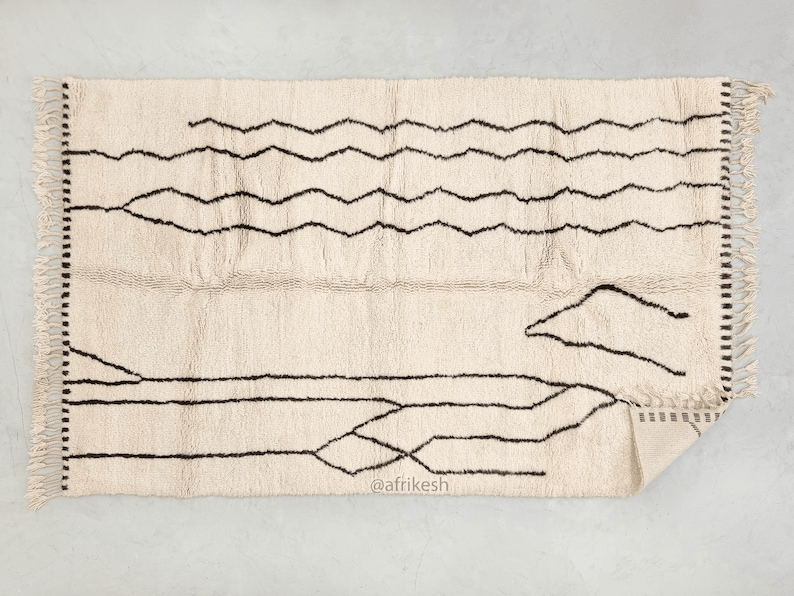 Soraya– White and Black Rug | Moroccan Beni Ourain Striped Carpet– Custom Sizes - Image 9