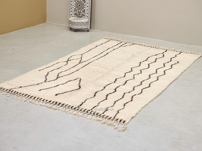 Soraya– White and Black Rug | Moroccan Beni Ourain Striped Carpet– Custom Sizes - Image 3