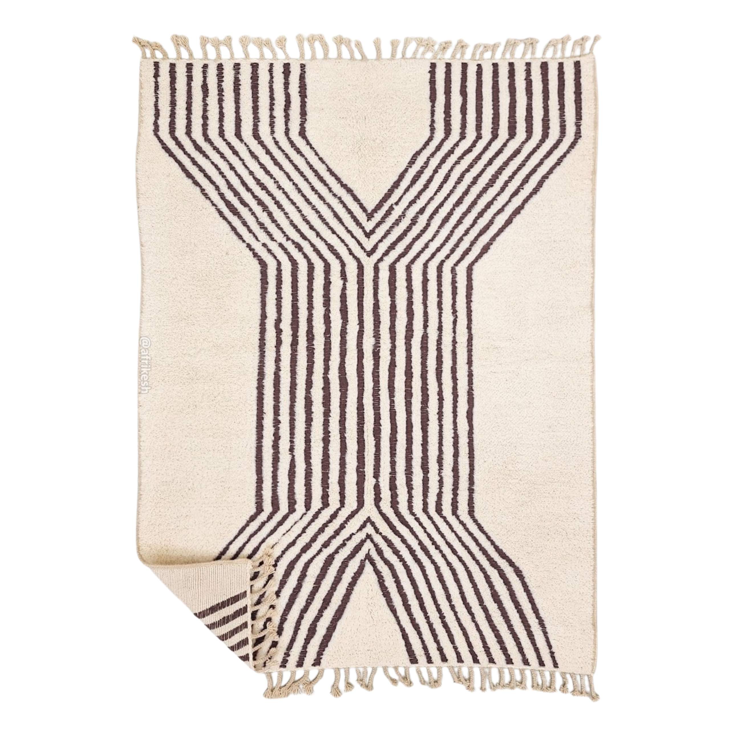 TAIBA – Beni Ourain Striped And Custom Rug – White & Deep garnet red Rug