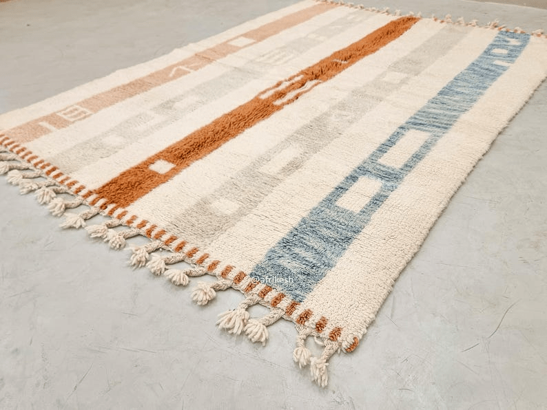 Tanagh – White and Brown Striped Rug | Moroccan Beni Ourain Rug – Custom Sizes - Image 3