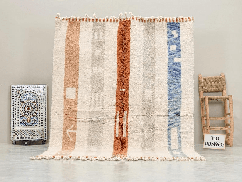 Tanagh – White and Brown Striped Rug | Moroccan Beni Ourain Rug – Custom Sizes - Image 2