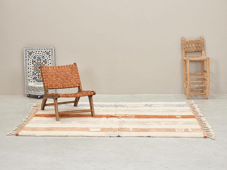 Tanagh – White and Brown Striped Rug | Moroccan Beni Ourain Rug – Custom Sizes - Image 4