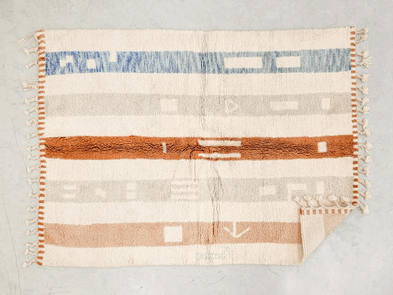 Tanagh – White and Brown Striped Rug | Moroccan Beni Ourain Rug – Custom Sizes - Image 9