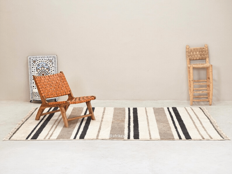 Tanaghma – Beige and black Rug | Moroccan Beni Ourain Striped Carpet– Custom Sizes - Image 3