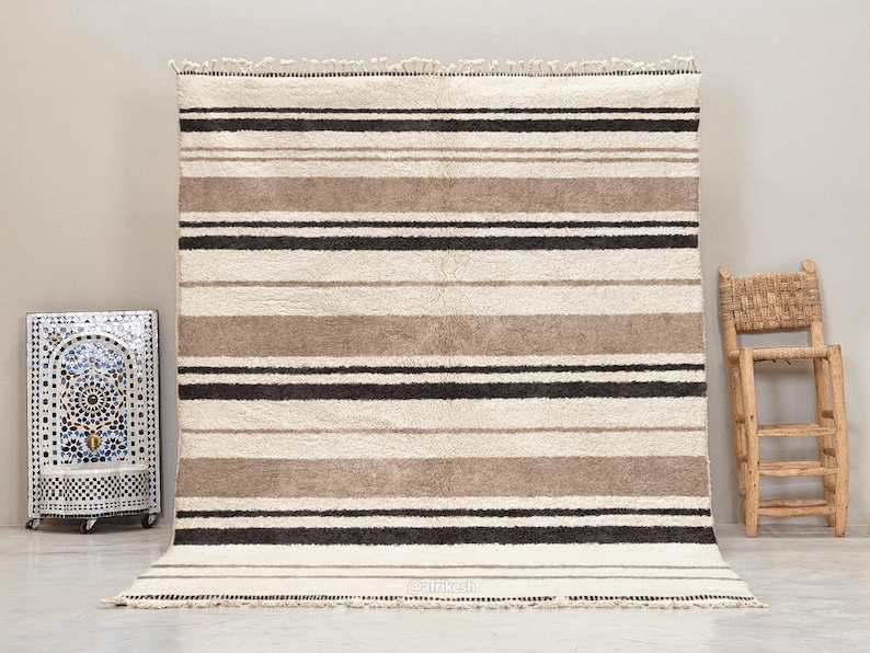 Tanaghma – Beige and black Rug | Moroccan Beni Ourain Striped Carpet– Custom Sizes - Image 2