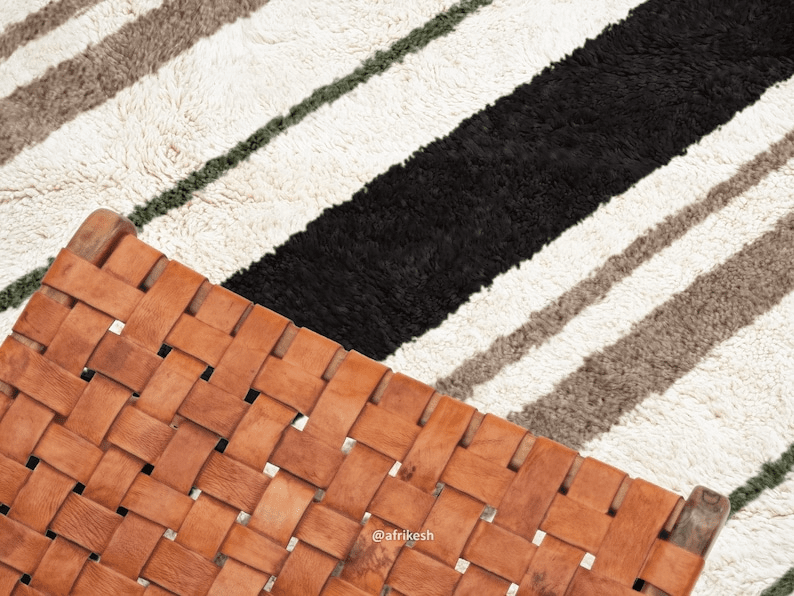 Tanaghma – Black and Beige Rug | Moroccan Beni Ourain Striped Carpet– Custom Sizes - Image 5