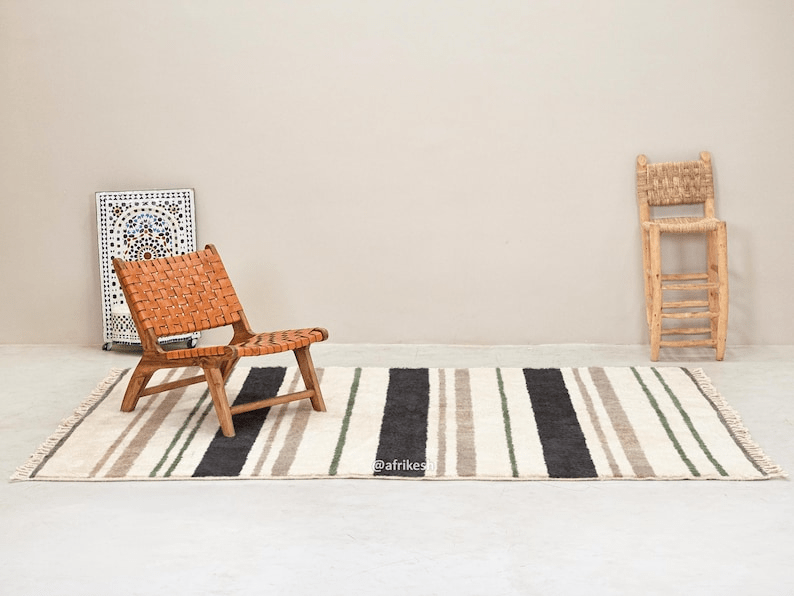 Tanaghma – Black and Beige Rug | Moroccan Beni Ourain Striped Carpet– Custom Sizes - Image 3