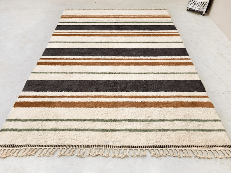 Tanaghma – Black and Brown Rug | Moroccan Beni Ourain Striped Carpet– Custom Sizes - Image 4