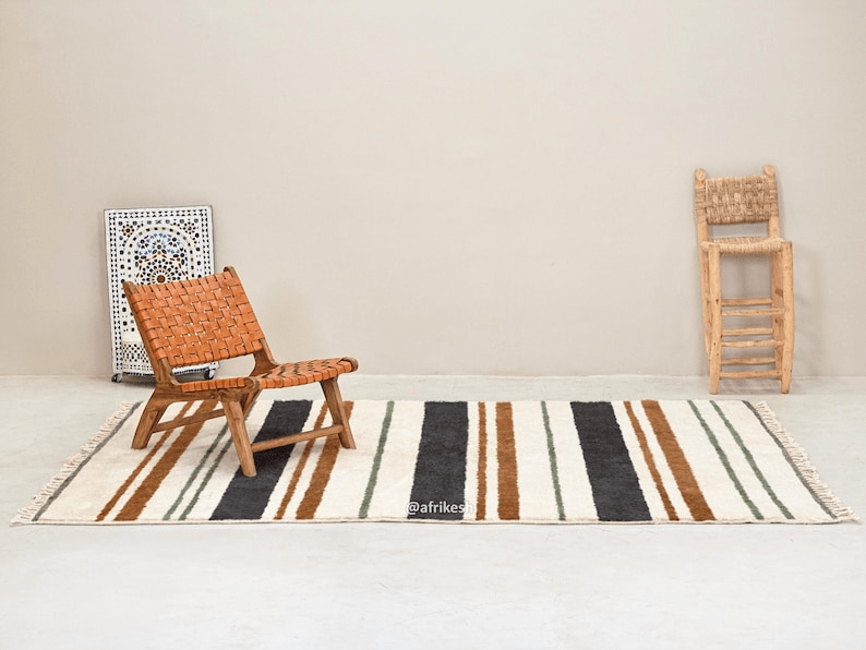 Tanaghma – Black and Brown Rug | Moroccan Beni Ourain Striped Carpet– Custom Sizes - Image 5