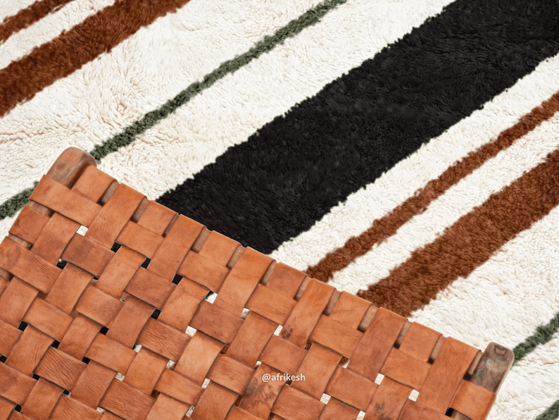 Tanaghma – Black and Brown Rug | Moroccan Beni Ourain Striped Carpet– Custom Sizes - Image 7