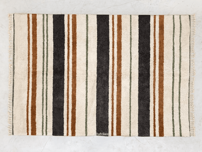 Tanaghma – Black and Brown Rug | Moroccan Beni Ourain Striped Carpet– Custom Sizes - Image 8