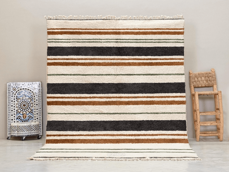 Tanaghma – Black and Brown Rug | Moroccan Beni Ourain Striped Carpet– Custom Sizes - Image 2