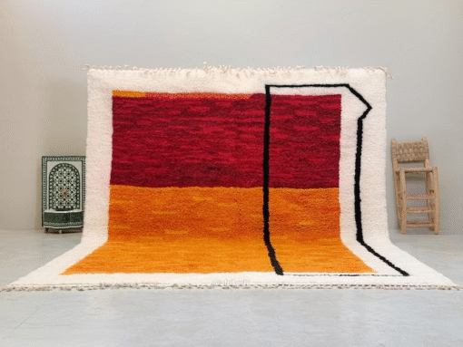 TURA –  Mustard and burgundy Rug – Beni Ourain Abstract Custom Rug
