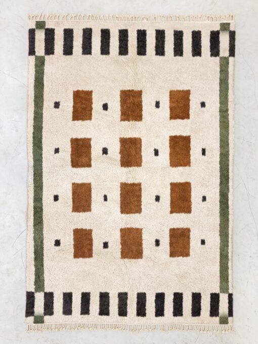 Tissilt – Berber Beni Ourain Brown and White Rug – Custom Geometric Rug