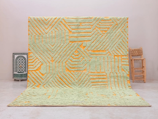 Tiddu- Beni Ourain Rug – Tufted Custom Mustard & Sage green Rug