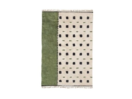 Tidili – Moroccan Beni Ourain Rug Green and White – Custom Geometric Berber Rug