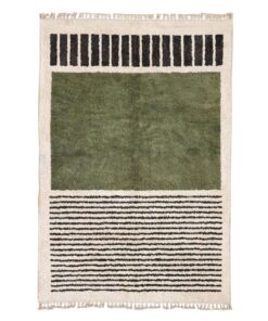 Tighremt  - Green and White Striped Beni Ourain Rug - Custom Made