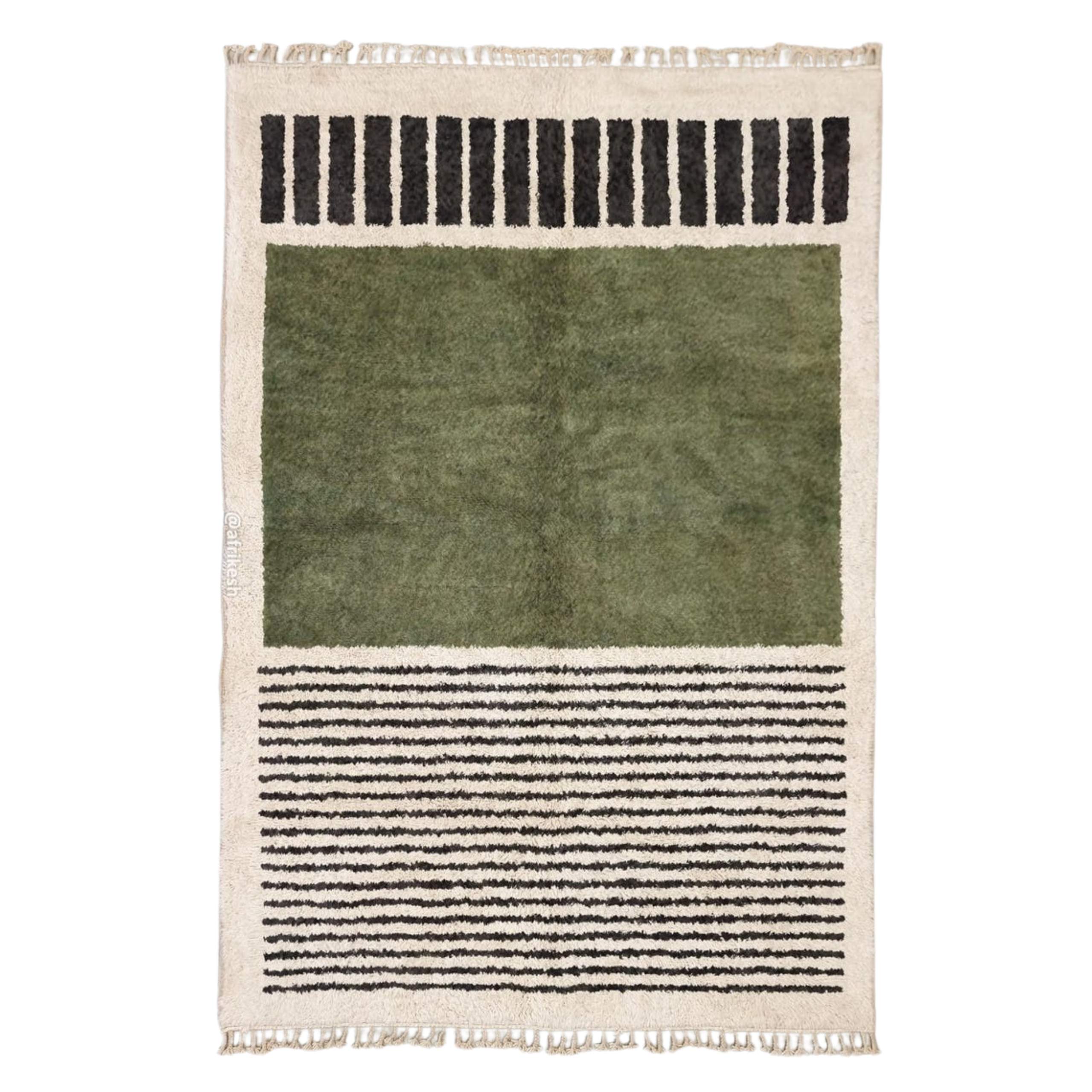 Tighremt - Green and White Striped Beni Ourain Rug - Custom Made