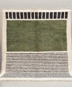 Tighremt  - Green and White Striped Beni Ourain Rug - Custom Made