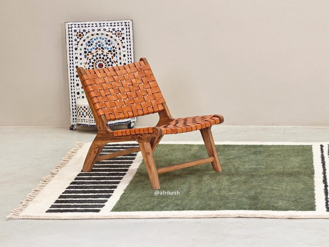 Tighremt - Green and White Striped Beni Ourain Rug - Custom Made - Image 5