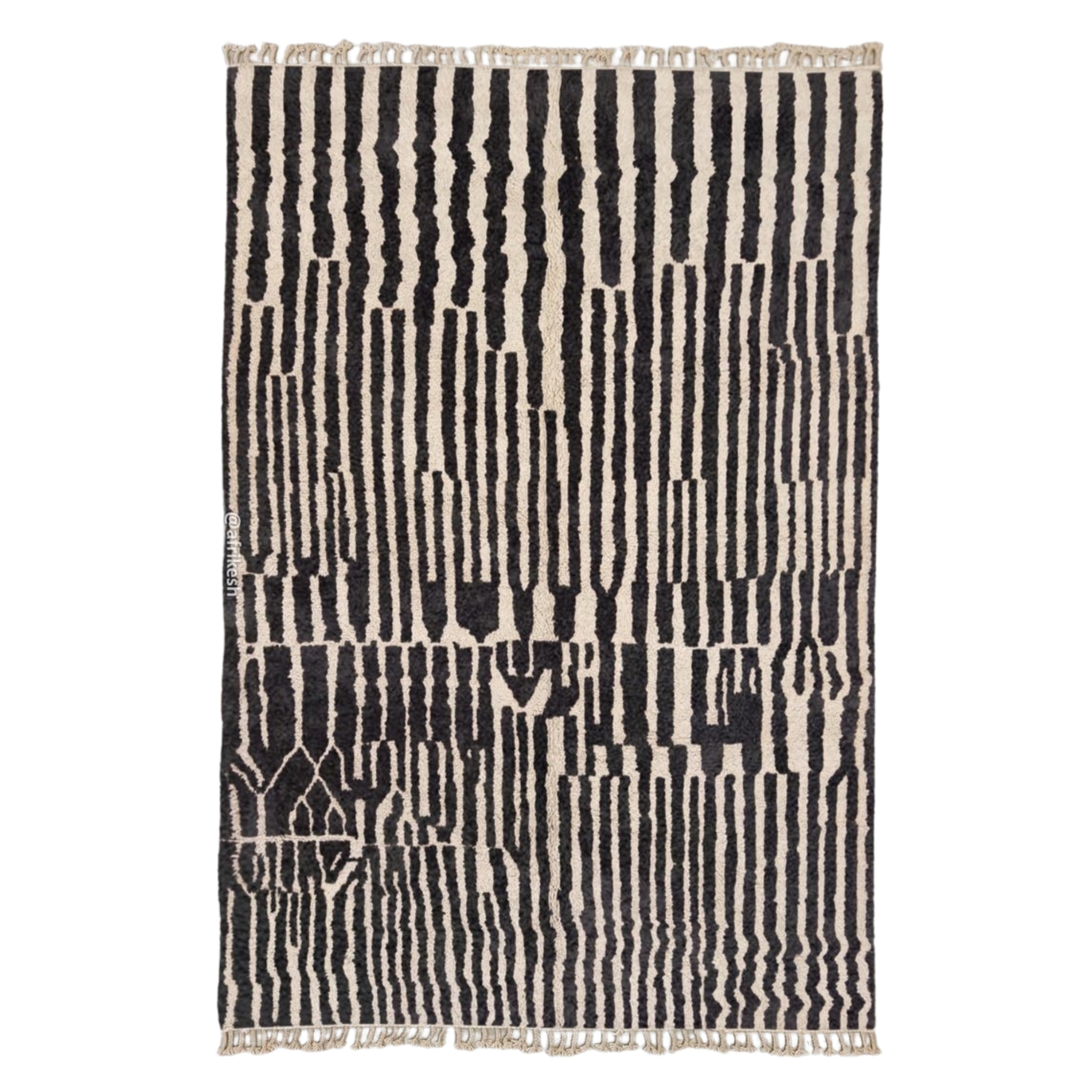 Tiniri - Black And white Striped Beni Ourain Rug - Custom Made