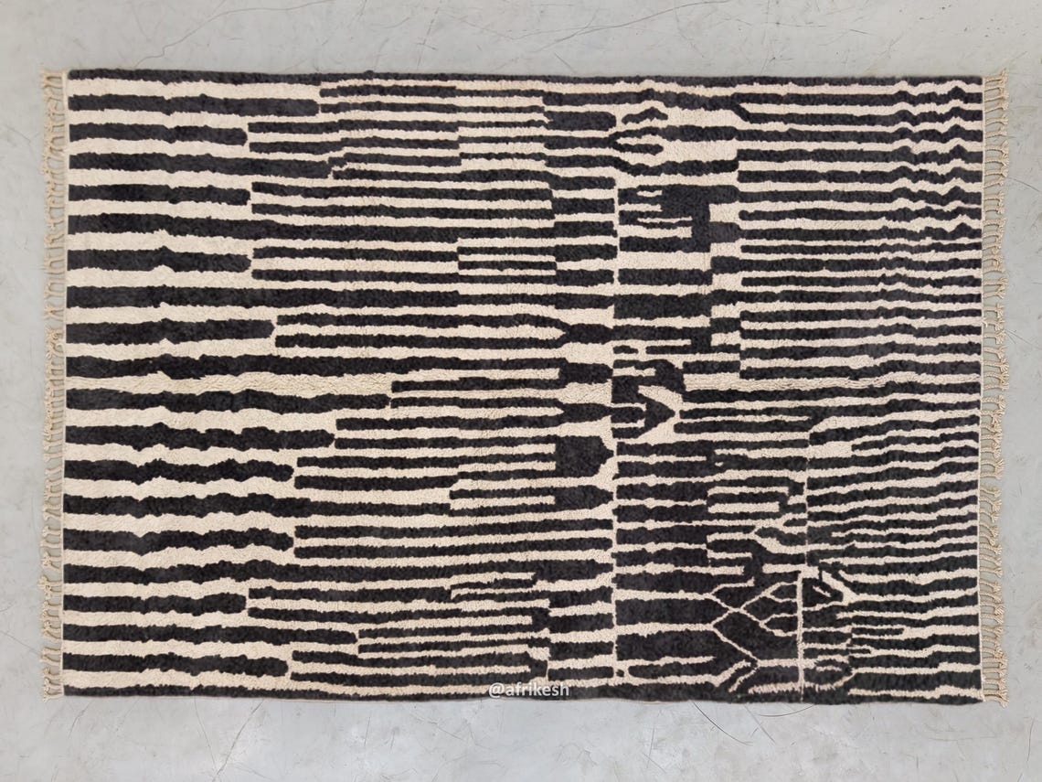 Tiniri - Black And white Striped Beni Ourain Rug - Custom Made - Image 7