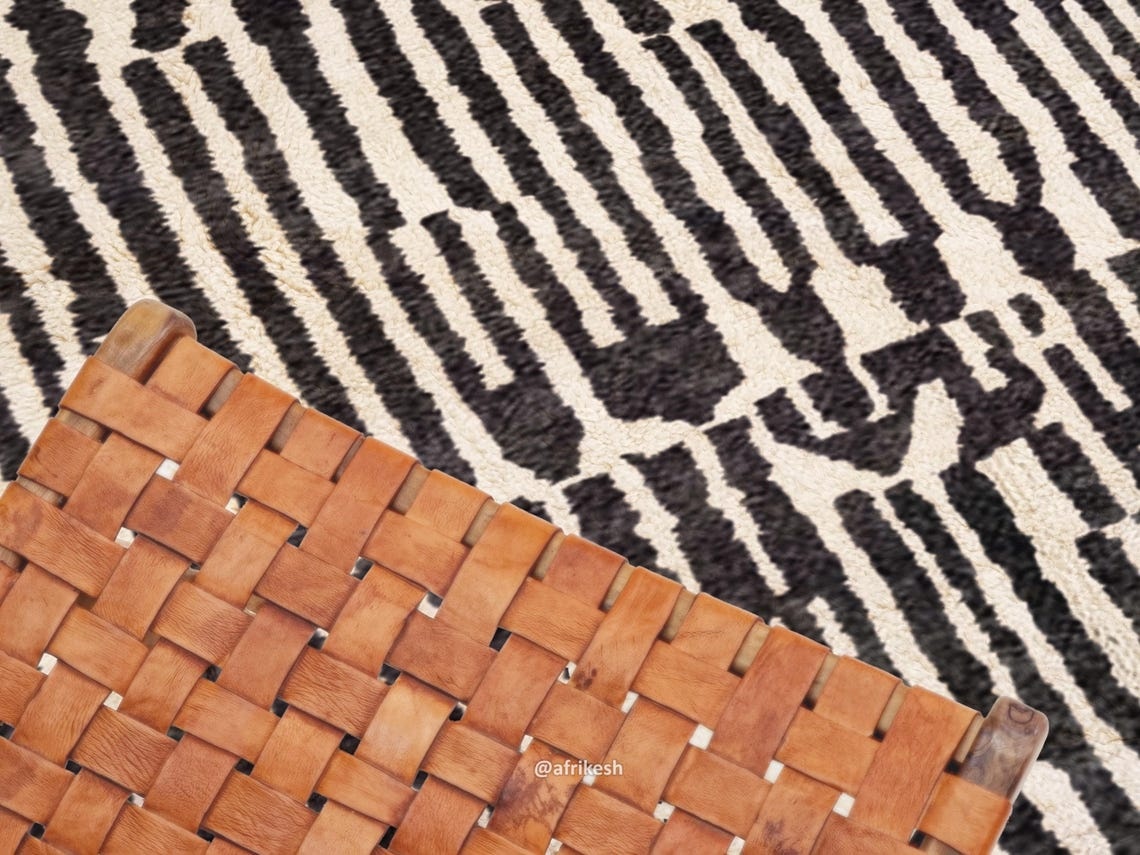 Tiniri - Black And white Striped Beni Ourain Rug - Custom Made - Image 6